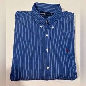 Ralph Lauren Men's Blue and White Striped Button Down Shirt
